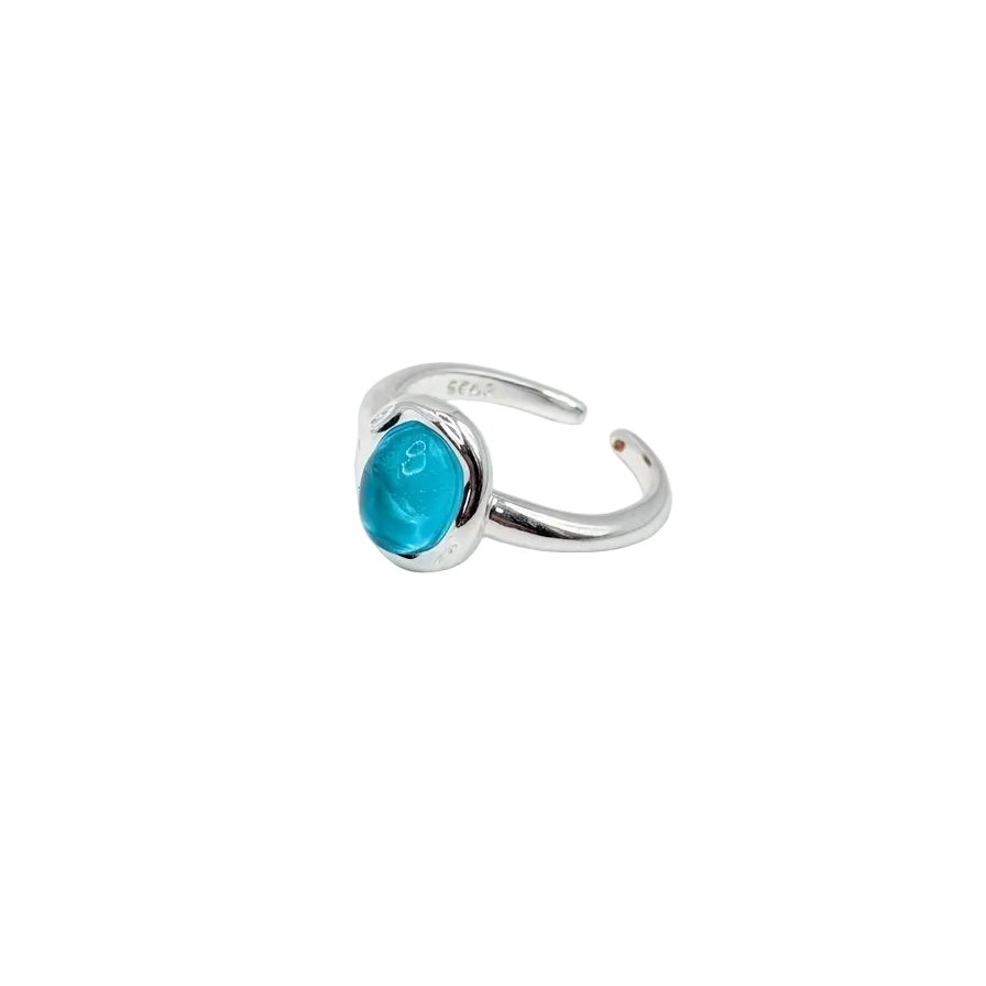 Sol & Sea Azure Horizon Blue sea Sterling Silver Artisan Band ring adjustable