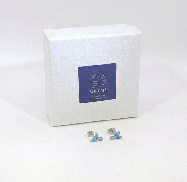 Sol & Sea Radiant Sterling silver Turquoise Marquise Botanical Symphony Heirloom Studs
