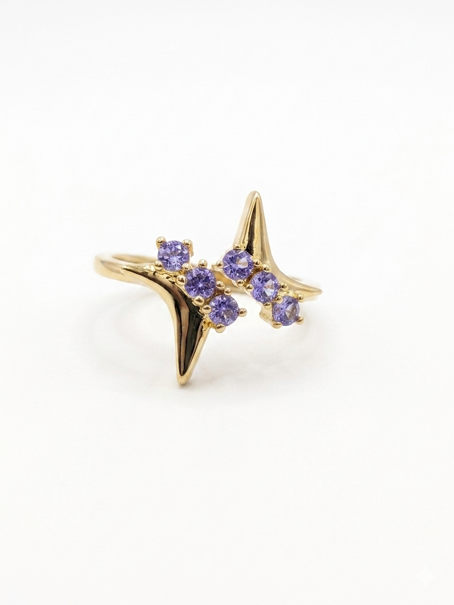 Celestial Open-Band Ring with Purple Gemstone Accents