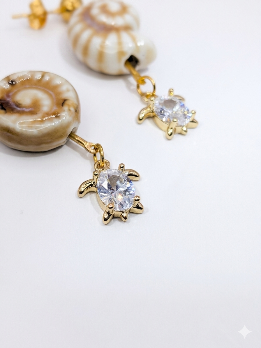 Bohemian Luxe: Handcrafted Seashell and Turtle Pendant Earrings