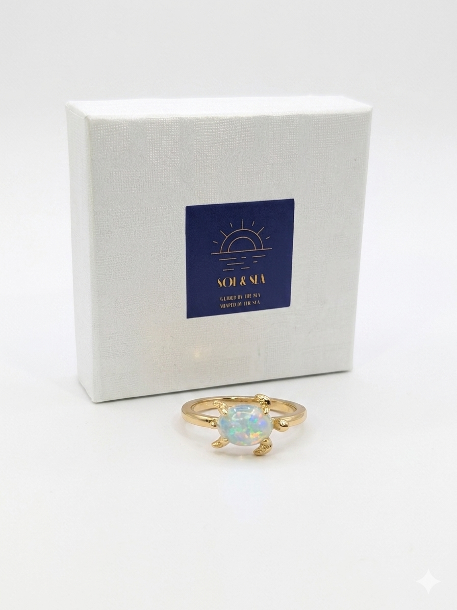 Sol & Sea: Gold Plated Synthetic Opal Turtle Ring
