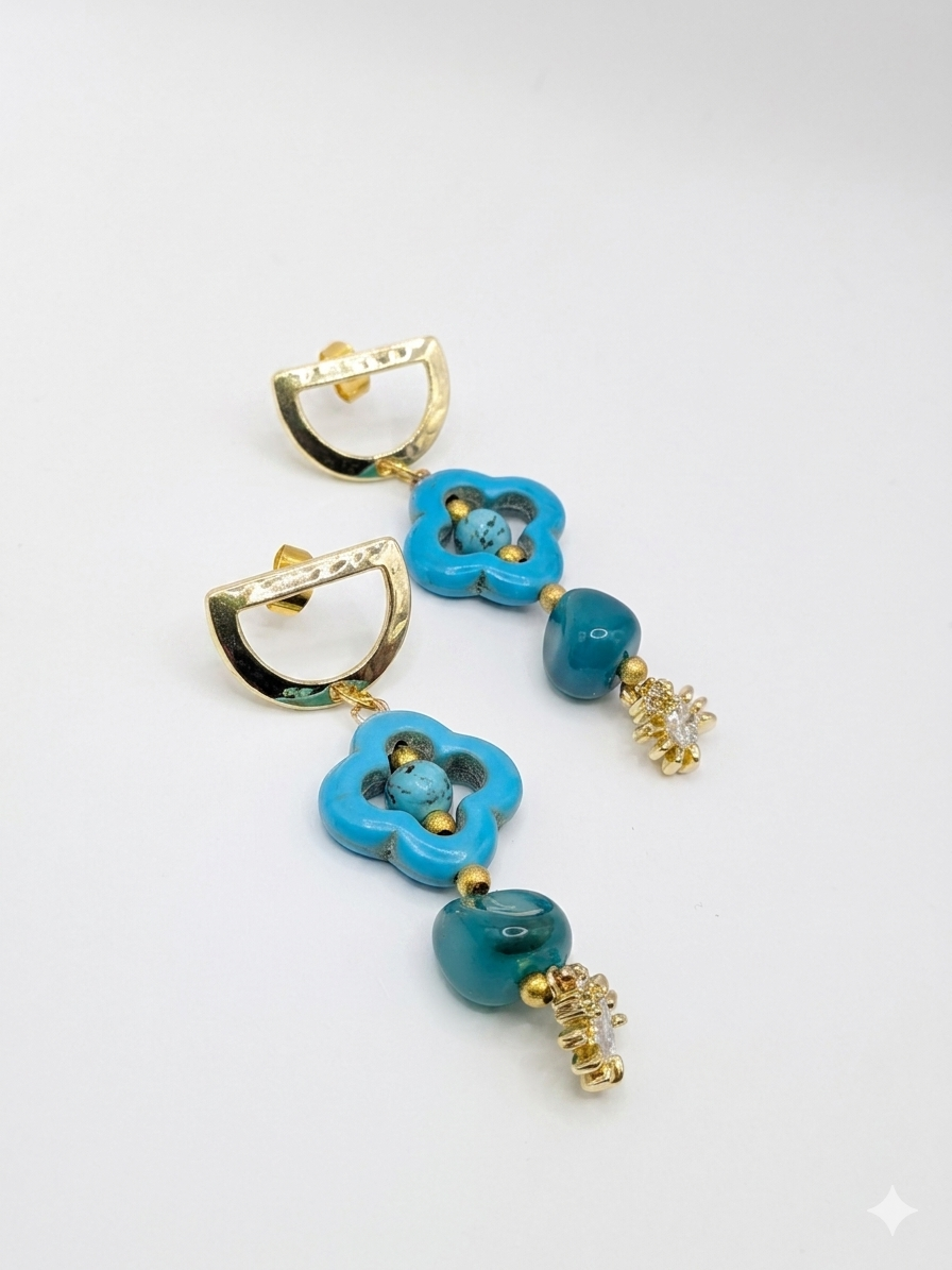 Sol & Sea The Solstice Bloom Collection: Handcrafted Artisan Agate and Turquoise Moroccan-Inspired Drops