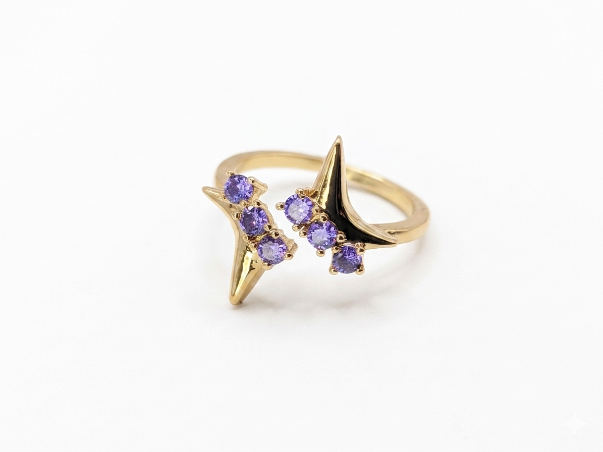 Celestial Open-Band Ring with Purple Gemstone Accents
