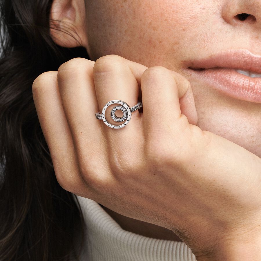 PANDORA SIGNATURE Logo Circles Pavè Ring Sterling Silver