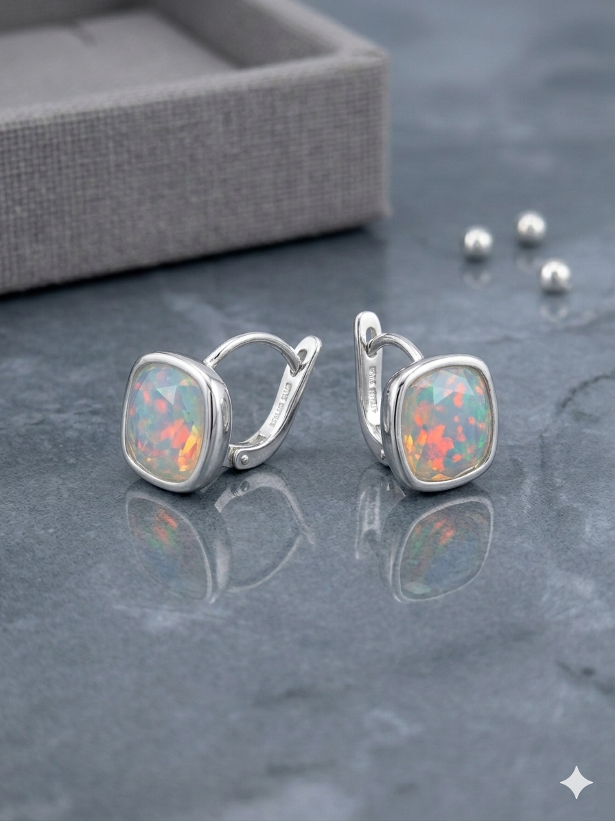 Classic Luminous Radiance opalite Sterling Silver Hoop earrings