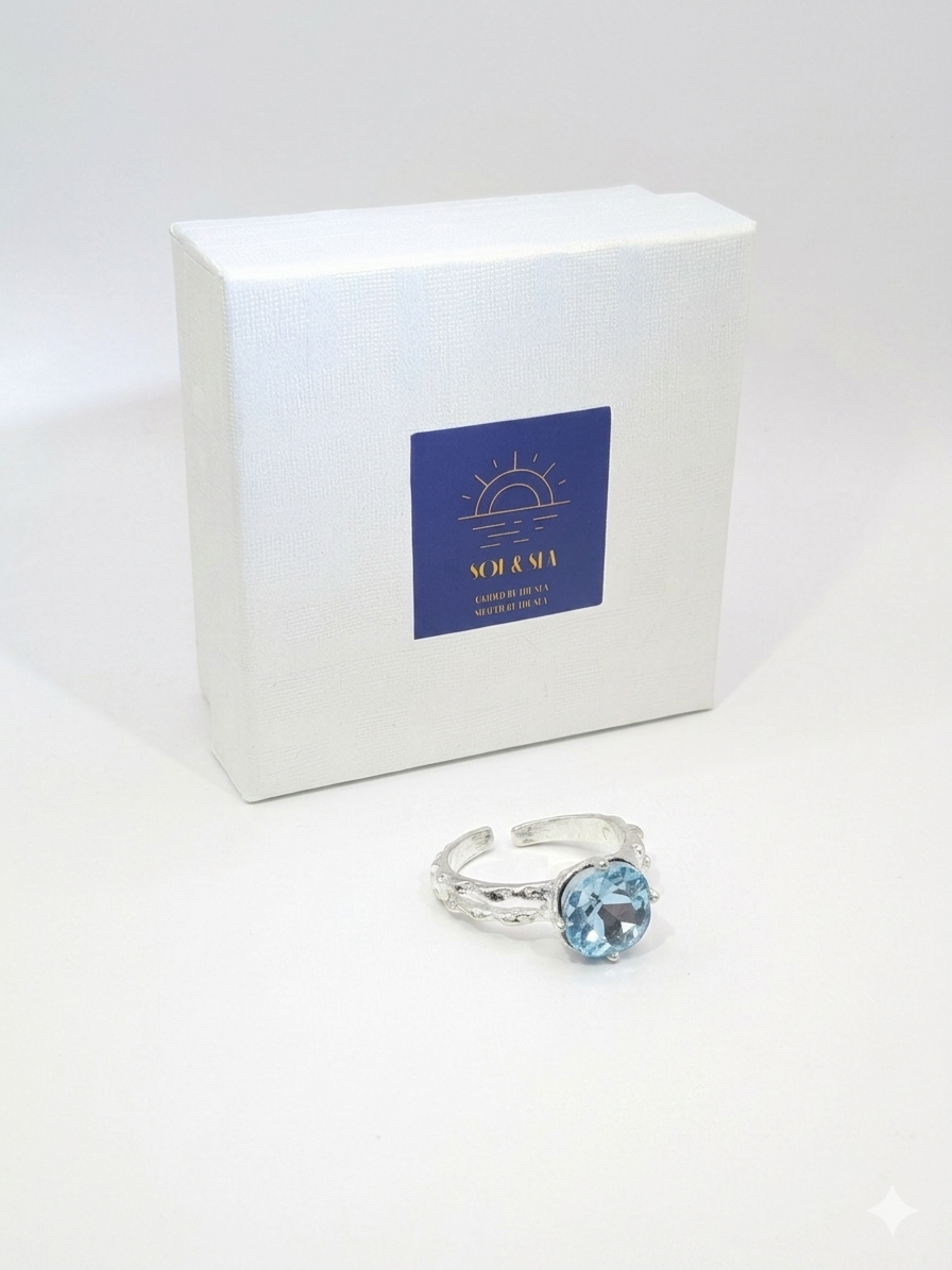 Sol & Sea: Azure Radiance Silver-Plated Solitaire statement ring