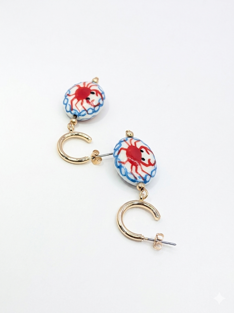 Boho Mediterranean-Inspired ceramic Crab Accent Hoops