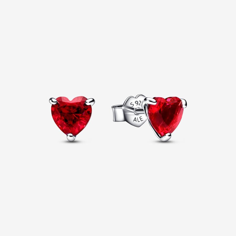 Pandora Red Heart Stud Earrings Sterling Silver