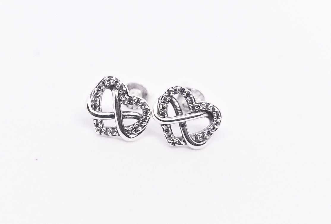 PANDORA Sparkling Infinity Heart Stud Earrings Sterling Silver