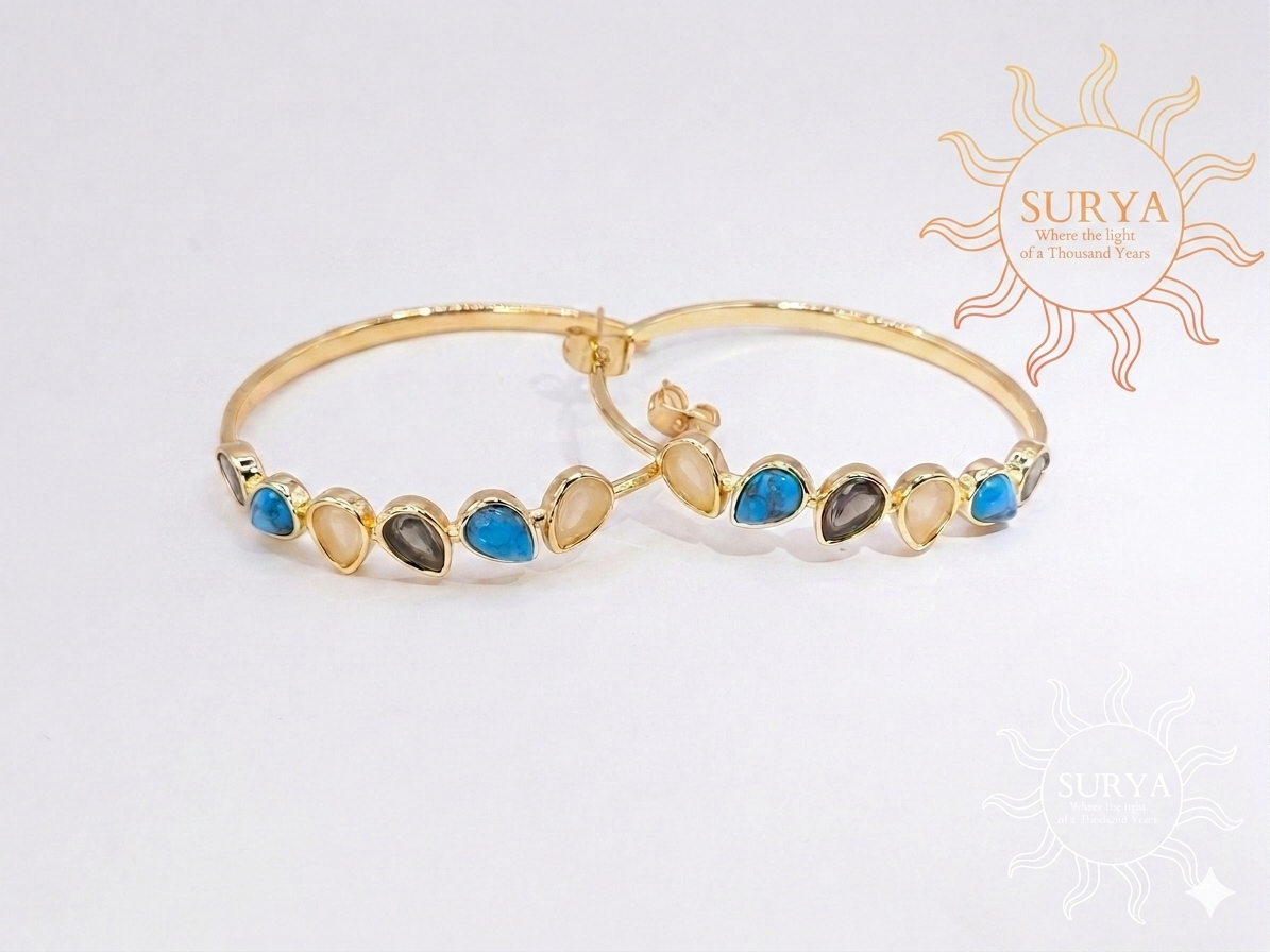 Surya  Ethereal Gemstone Hoop Collection earrings gold plated