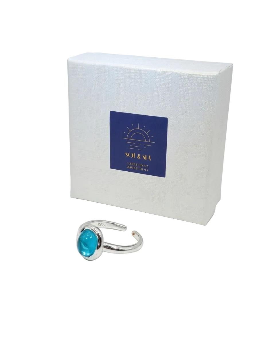 Sol & Sea Azure Horizon Blue sea Sterling Silver Artisan Band ring adjustable