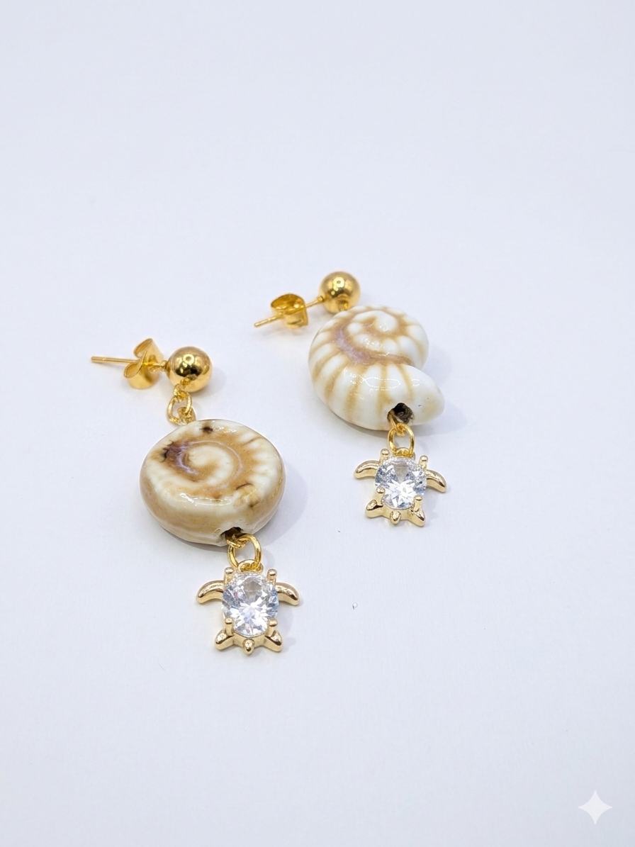 Bohemian Luxe: Handcrafted Seashell and Turtle Pendant Earrings