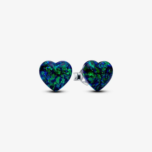 PANDORA Opalescent Green Heart Stud Earrings Sterling Silver