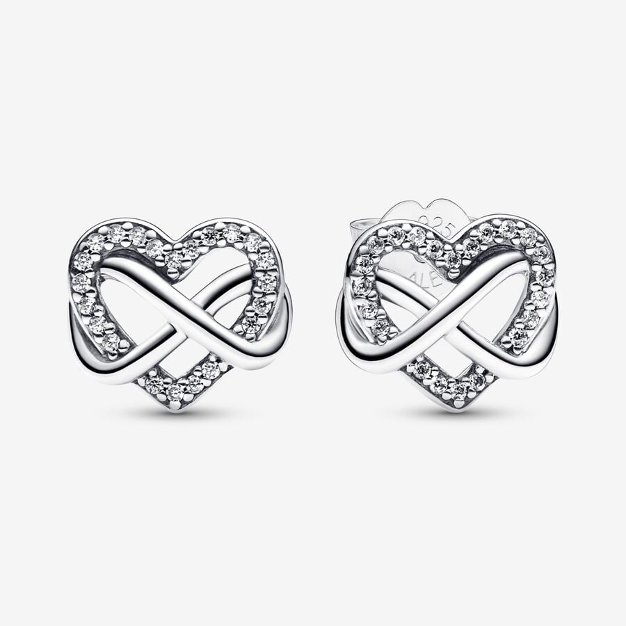 PANDORA Sparkling Infinity Heart Stud Earrings Sterling Silver