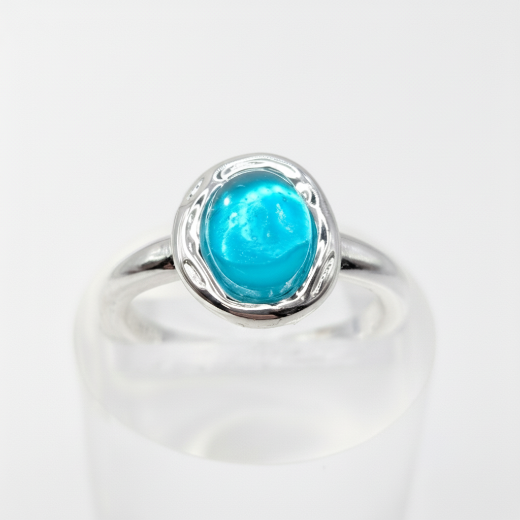 Sol & Sea Azure Horizon Blue sea Sterling Silver Artisan Band ring adjustable
