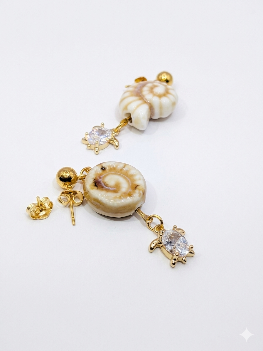Bohemian Luxe: Handcrafted Seashell and Turtle Pendant Earrings