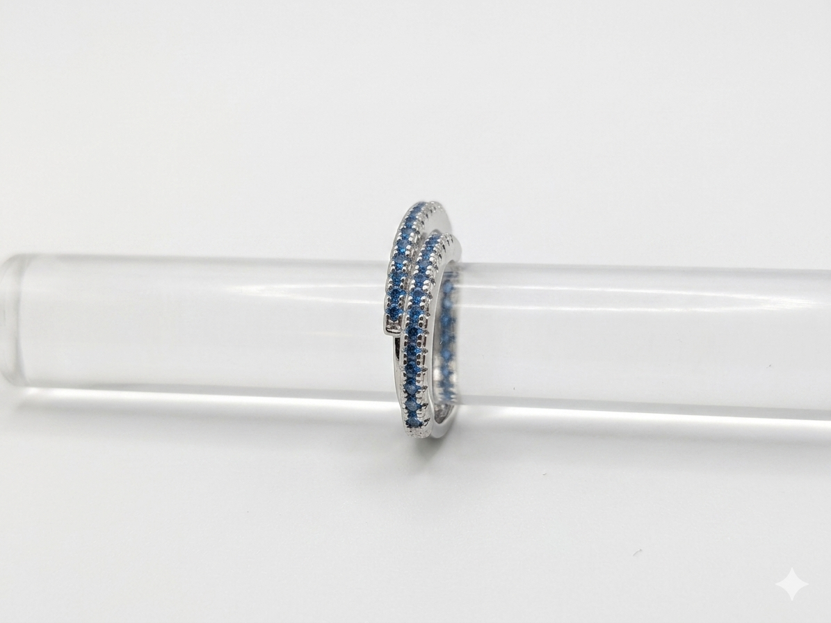 Timeless Pave Elegance Sterling silver Sapphire-Inspired Accented Hoop Earrings