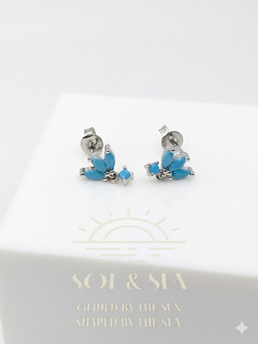 Sol & Sea Radiant Sterling silver Turquoise Marquise Botanical Symphony Heirloom Studs