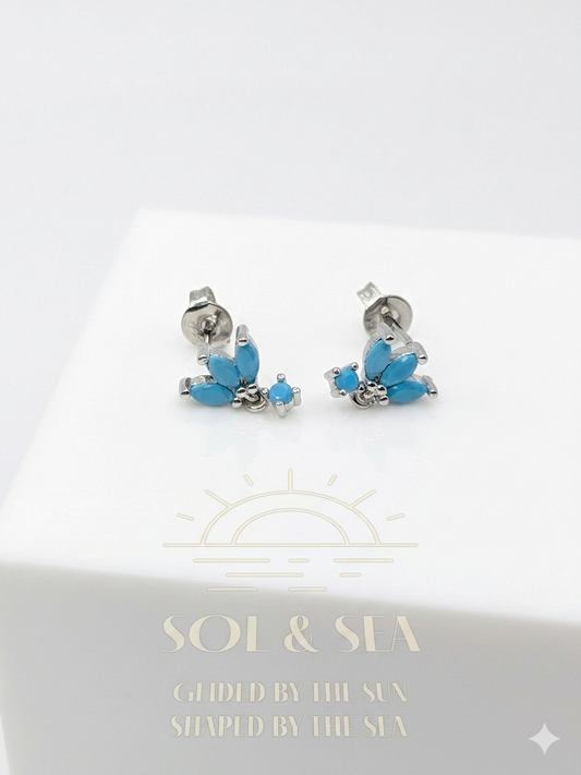 Sol & Sea Radiant Sterling silver Turquoise Marquise Botanical Symphony Heirloom Studs