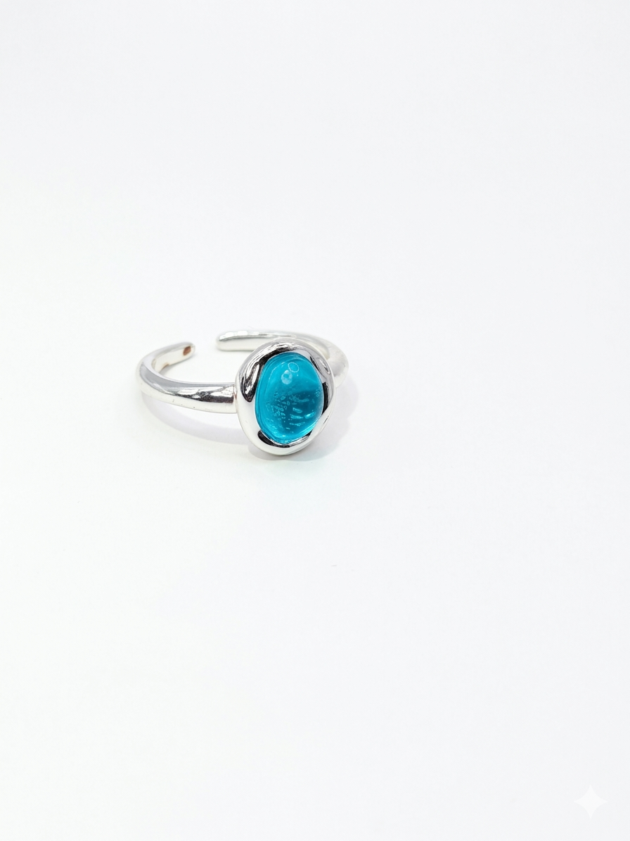 Sol & Sea Azure Horizon Blue sea Sterling Silver Artisan Band ring adjustable