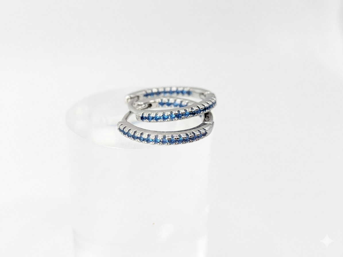 Timeless Pave Elegance Sterling silver Sapphire-Inspired Accented Hoop Earrings