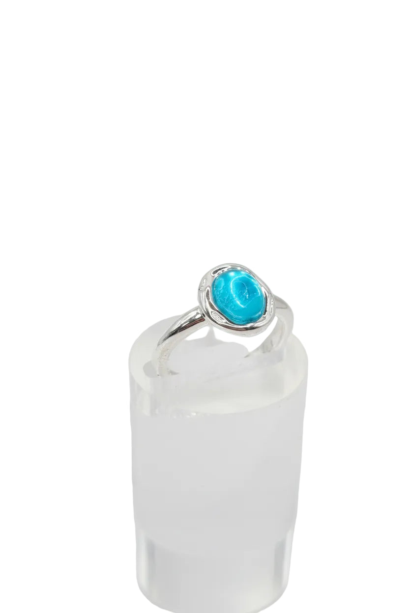 Sol & Sea Azure Horizon Blue sea Sterling Silver Artisan Band ring adjustable