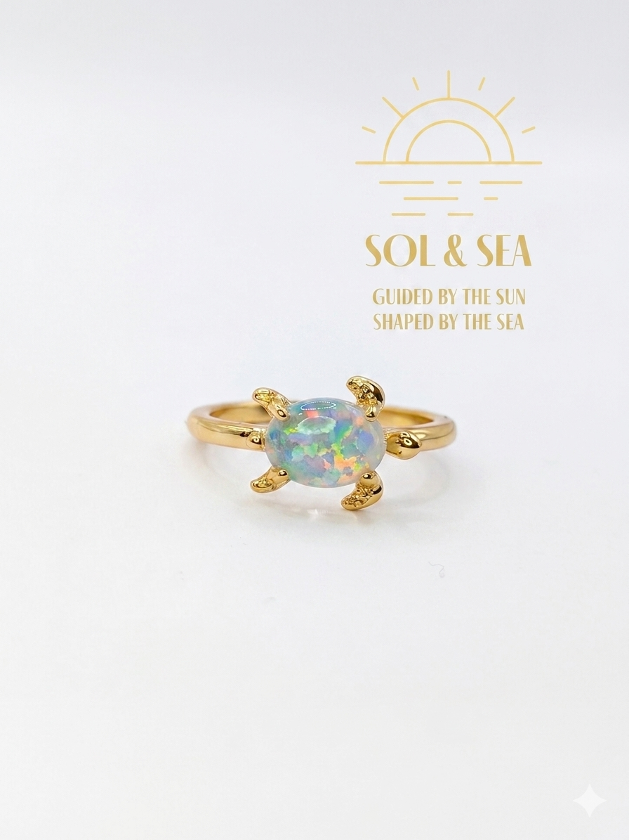 Sol & Sea: Gold Plated Synthetic Opal Turtle Ring