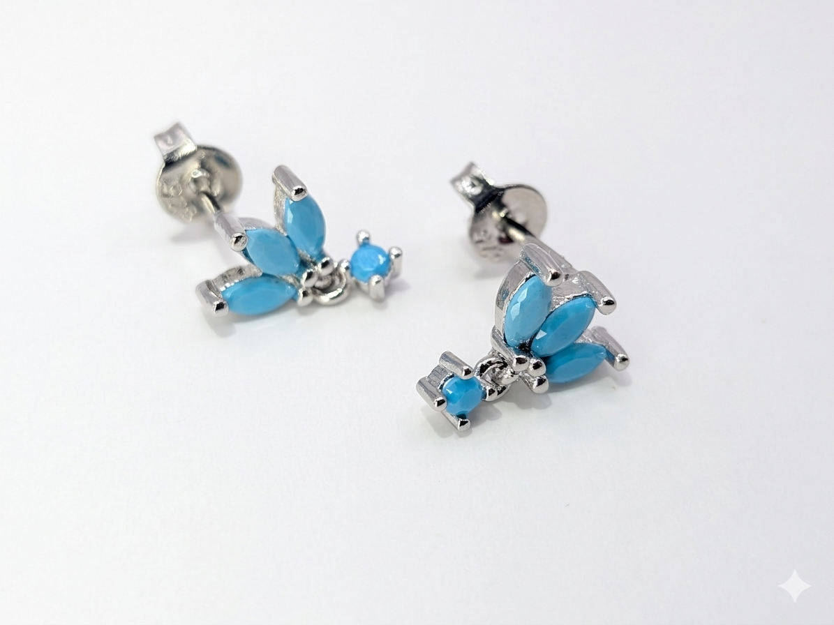 Sol & Sea Radiant Sterling silver Turquoise Marquise Botanical Symphony Heirloom Studs