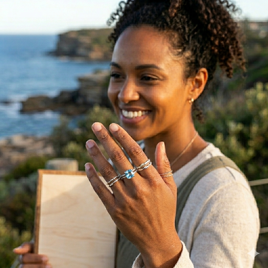 Sol & Sea: Azure Radiance Silver-Plated Solitaire statement ring