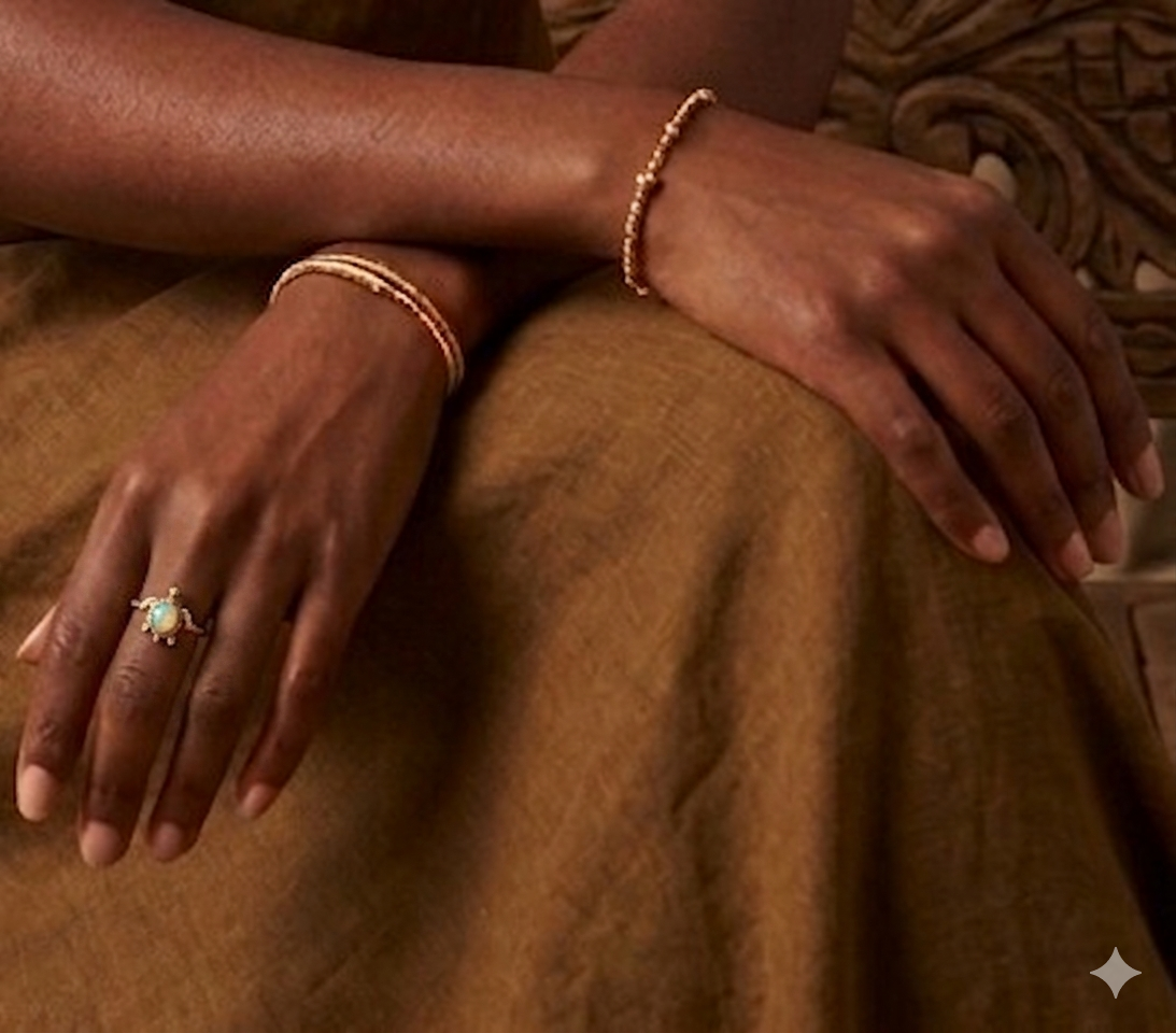 Sol & Sea: Gold Plated Synthetic Opal Turtle Ring