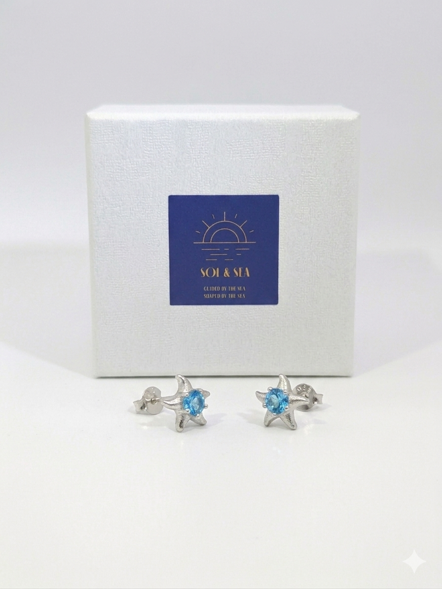 Sol & Sea The Shoreline Stud: Sterling Silver & Sapphire-Tone Starfish