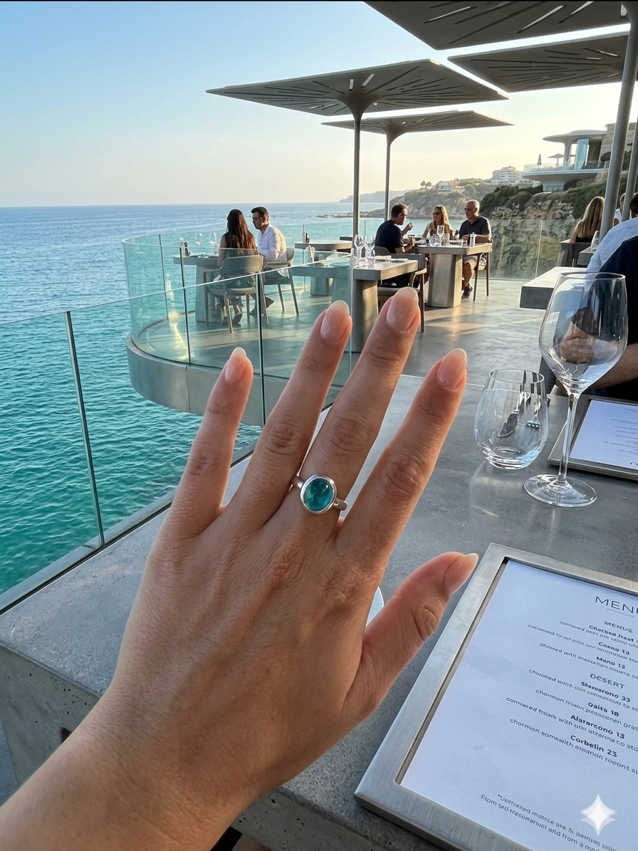 Sol & Sea Azure Horizon Blue sea Sterling Silver Artisan Band ring adjustable