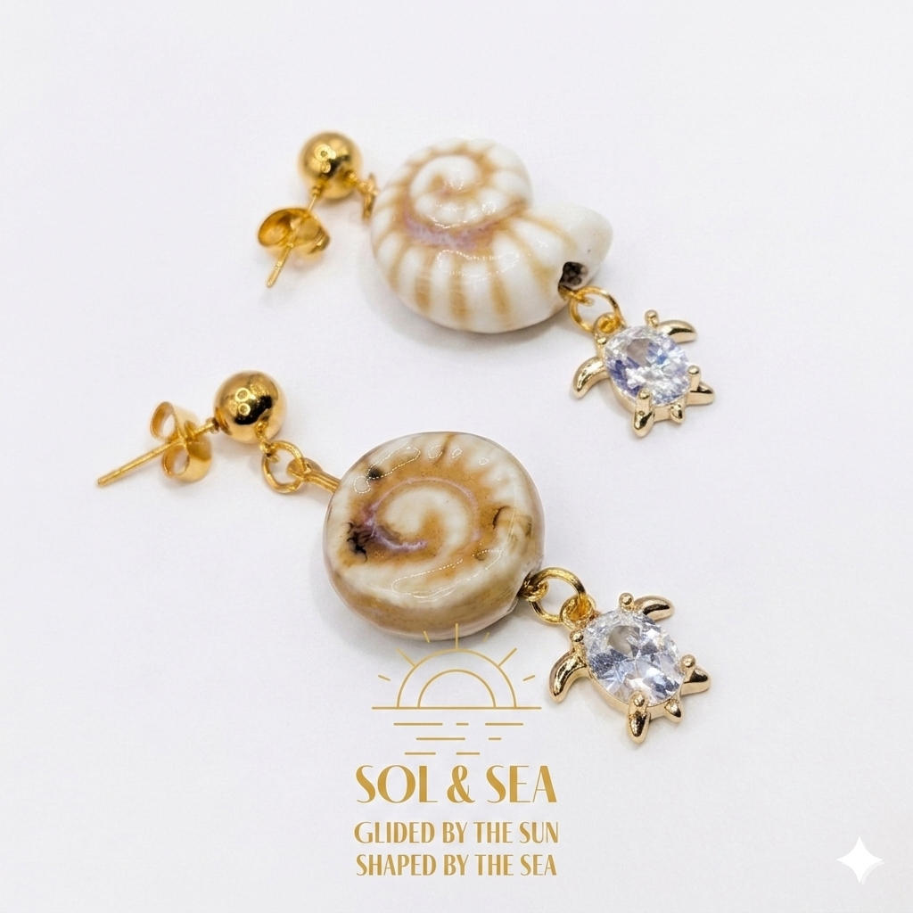 Bohemian Luxe: Handcrafted Seashell and Turtle Pendant Earrings