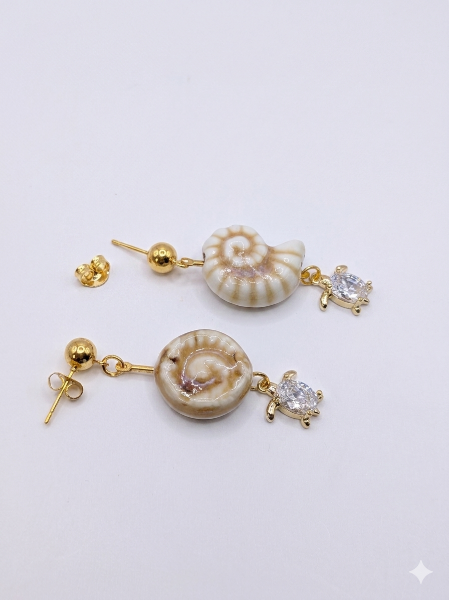 Bohemian Luxe: Handcrafted Seashell and Turtle Pendant Earrings
