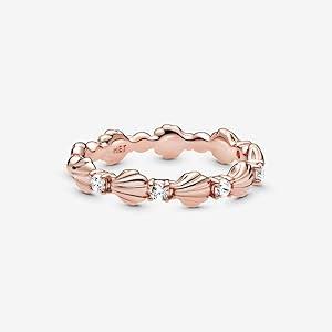 Pandora Rose Gold-Plated Shell Motif Stackable Band with Cubic Zirconia