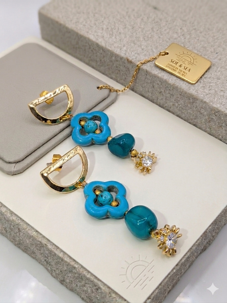 Sol & Sea The Solstice Bloom Collection: Handcrafted Artisan Agate and Turquoise Moroccan-Inspired Drops