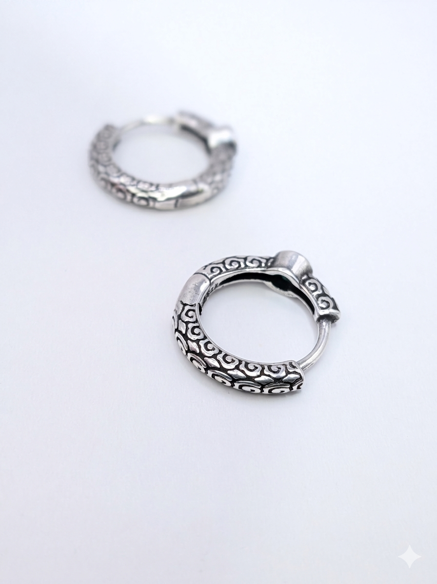 Surya ‘A Thousand Years’ Emerald & Sterling silver Oxidized Silver Huggie Earrings