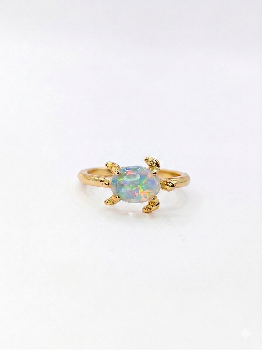 Sol & Sea: Gold Plated Synthetic Opal Turtle Ring