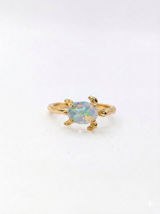 Sol & Sea: Gold Plated Synthetic Opal Turtle Ring