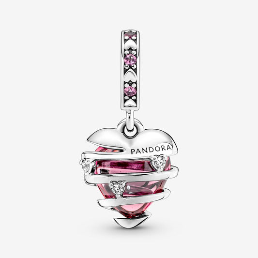 PANDORA Reveal your Love Spiral Dangle Charm Pink Glass