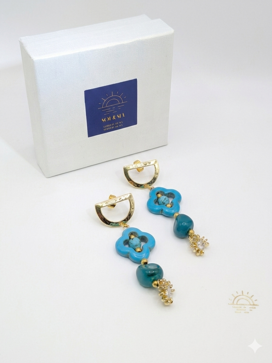 Sol & Sea The Solstice Bloom Collection: Handcrafted Artisan Agate and Turquoise Moroccan-Inspired Drops