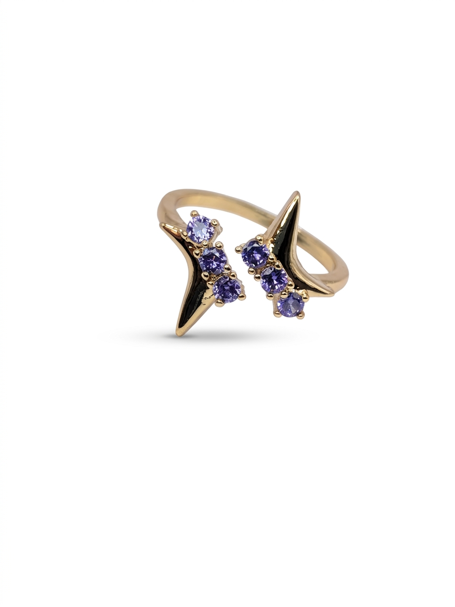 Celestial Open-Band Ring with Purple Gemstone Accents